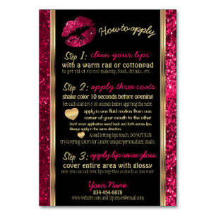 Tarjeta De Mesa Purpurina rosado caliente Lip Cómo aplicar las ins