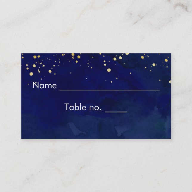 Tarjeta De Mesa Purpurina Starry Night Navy Faux Gold (Anverso)