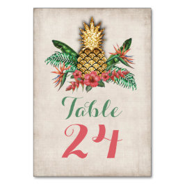 Tarjeta De Mesa Purpurina Tropical de Oro Números de tabla de piña