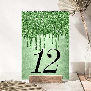 Tarjeta De Mesa Purpurina verde de goteo Neo-Mint Sage Faux Melt