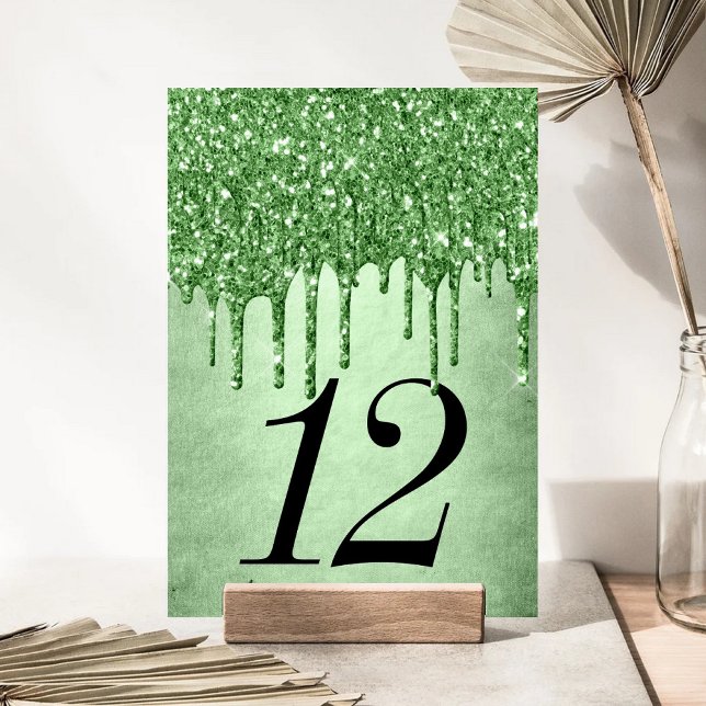 Tarjeta De Mesa Purpurina verde de goteo | Neo-Mint Sage Faux Melt (Subido por el creador)