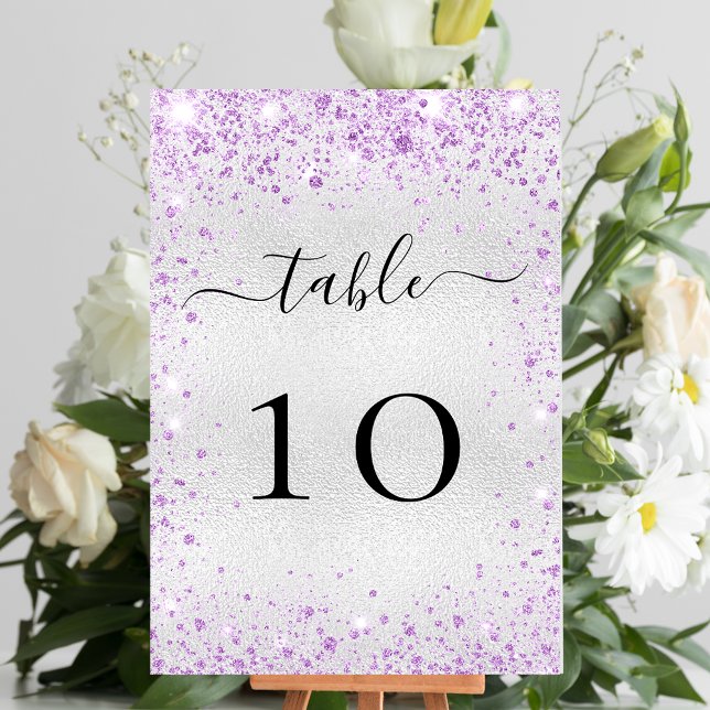 Tarjeta De Mesa Purpurina violeta plateado brilla glamoroso (Subido por el creador)