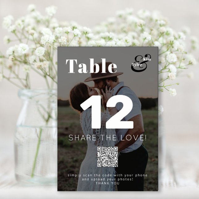 Tarjeta De Mesa QR CODE comparte el amor del boda de fotos moderno (Subido por el creador)
