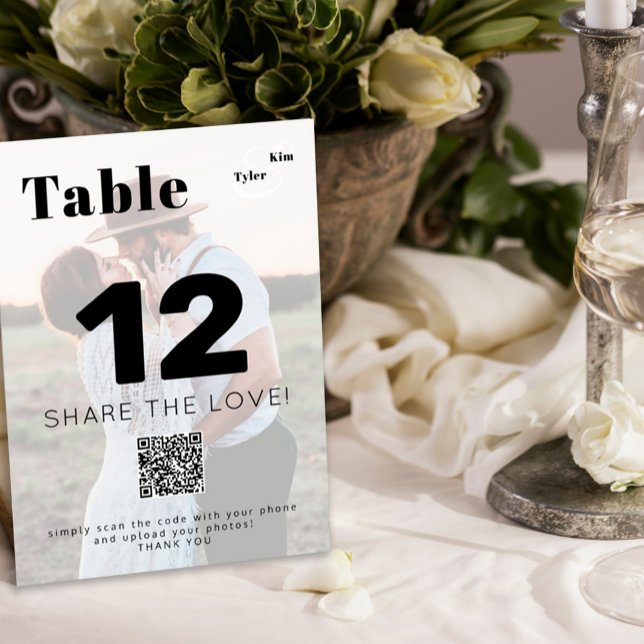 Tarjeta De Mesa QR CODE comparte el amor del boda de fotos moderno (Subido por el creador)