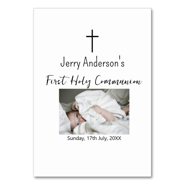 Tarjeta De Mesa QR mínimo de la primera comunión santa católica (Anverso)