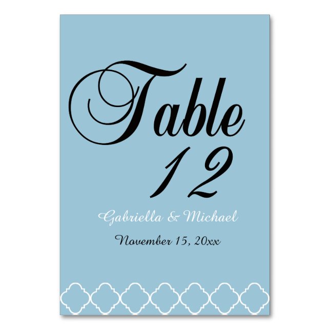 Tarjeta De Mesa Quatrefoil azul y blanco (Anverso)