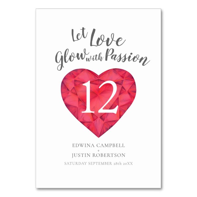 Tarjeta De Mesa Que el amor resplandezca con pasión acuarela rubí  (Anverso)