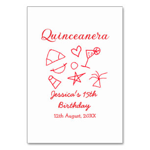 Tarjeta De Mesa Quinceanera 15 años fiesta de playa rojo árbol sol