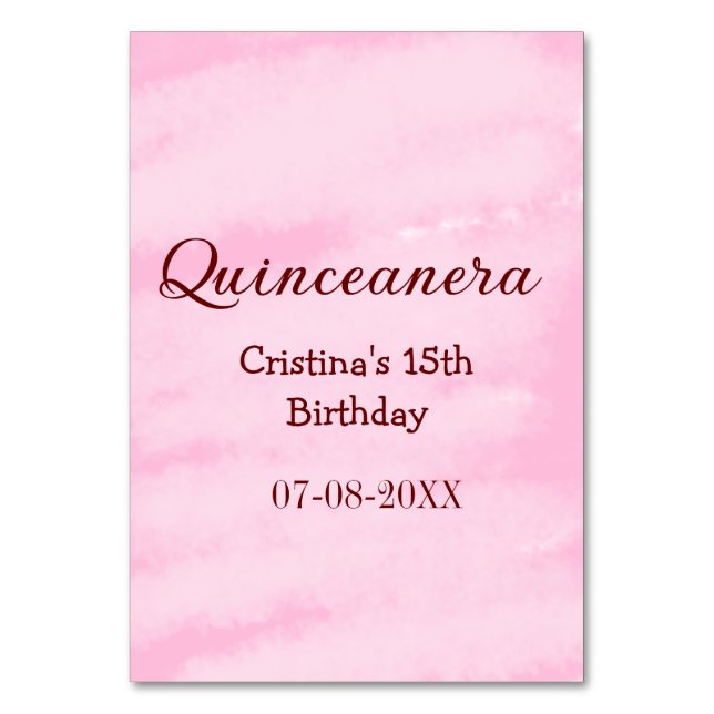 Tarjeta De Mesa Quinceanera anos 15 años añadir textura de nombre (Anverso)