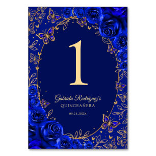 Tarjeta De Mesa Quinceañera Azul Real Oro
