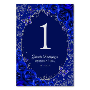Tarjeta De Mesa Quinceañera Azul Real Plateado