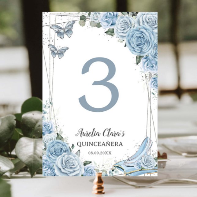 Tarjeta De Mesa Quinceañera Bebé Floral Azul Princesa Cenicienta (Subido por el creador)