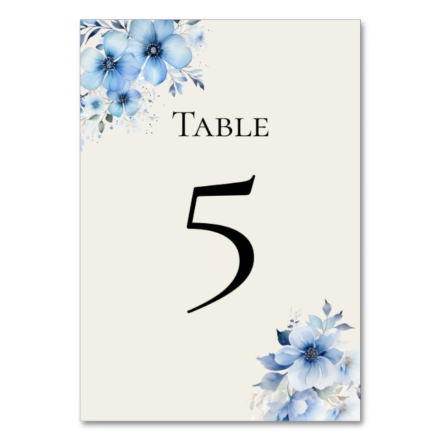 Tarjeta De Mesa Quinceanera blue floral Table Number Card (Anverso)