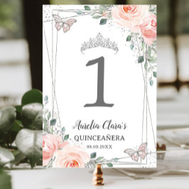 Tarjeta De Mesa Quinceañera Cumpleaños Rubor Mariposas Florales Ro