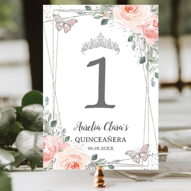 Tarjeta De Mesa Quinceañera Cumpleaños Rubor Mariposas Florales Ro (Subido por el creador)