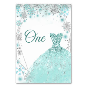 Tarjeta De Mesa Quinceañera de copo de nieve de plata Verde azulad