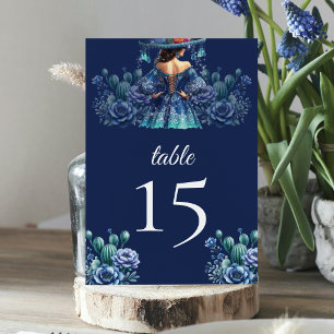 Tarjeta De Mesa Quinceañera de estilo mexicano azul real