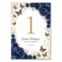 Quinceañera Floral de Oro Azul Marino