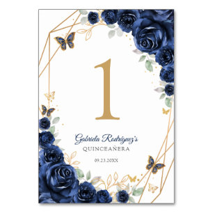 Tarjeta De Mesa Quinceañera Floral Dorada Marina