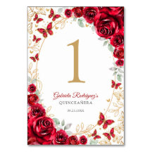 Quinceañera Floral Dorado Rojo
