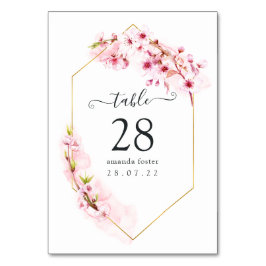 Tarjeta De Mesa Quinceañera geométrica de flores de cerezo rosa