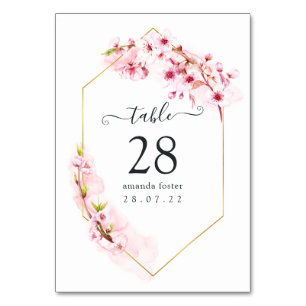 Tarjeta De Mesa Quinceañera geométrica de flores de cerezo rosa