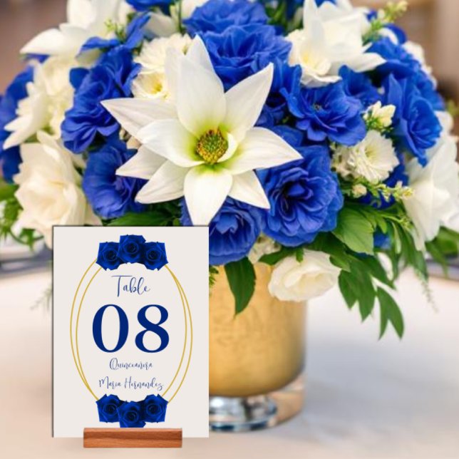 Tarjeta De Mesa Quinceañera geométrica real azul y oro (Subido por el creador)