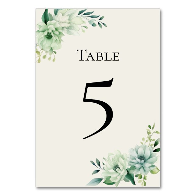 Tarjeta De Mesa Quinceanera green floral Table Number Card (Anverso)