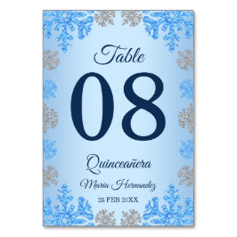 Tarjeta De Mesa Quinceañera Ice Blue Silver Snowflake