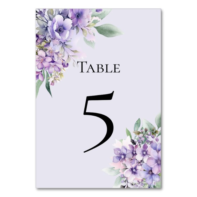 Tarjeta De Mesa Quinceanera Lavender floral Table Number Card (Anverso)