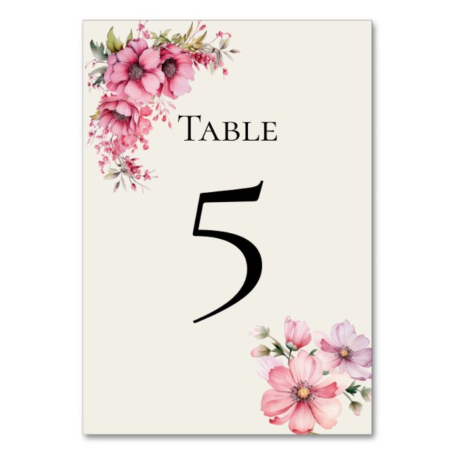 Tarjeta De Mesa Quinceanera pink floral Table Number Card (Anverso)