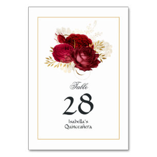 Tarjeta De Mesa Quinceañera, Rosa de cosecha roja y dorada
