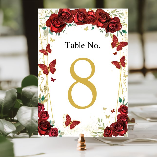 Tarjeta De Mesa Quinceañera Roses Roses Flores Butterflies (Subido por el creador)