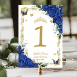 Tarjeta De Mesa Quinceañera XV Mariposas Royal Floral Gold