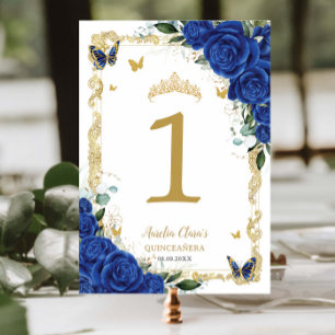 Tarjeta De Mesa Quinceañera XV Mariposas Royal Floral Gold