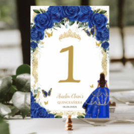 Tarjeta De Mesa Quinceañera XV Vestido de Chica floral azul real