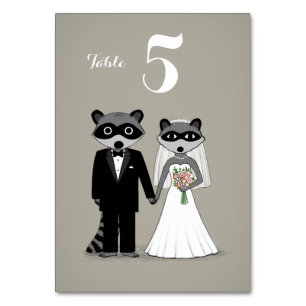 Tarjeta De Mesa Raccoons Novia y Groom Wedding Recepción