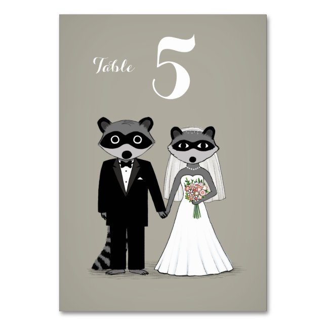 Tarjeta De Mesa Raccoons Novia y Groom Wedding Recepción (Anverso)