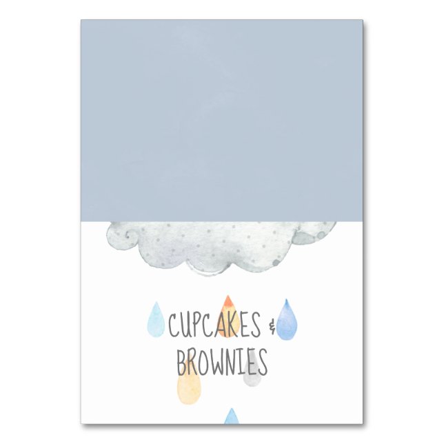 Tarjeta De Mesa Rain Cloud Boy Baby Shower Buffet Food Labs (Anverso)