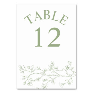 Tarjeta De Mesa Rama con flores de color verde salado monocromo bo