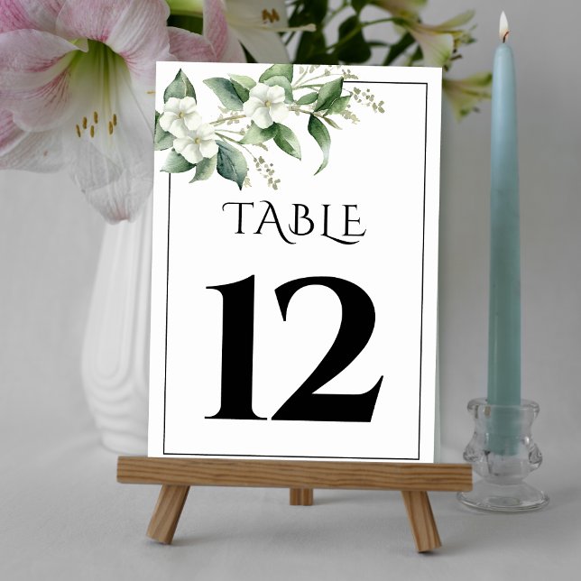 Tarjeta De Mesa Rama con vegetación y boda de flores blancas (Subido por el creador)