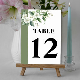Tarjeta De Mesa Rama con vegetación y boda de flores blancas