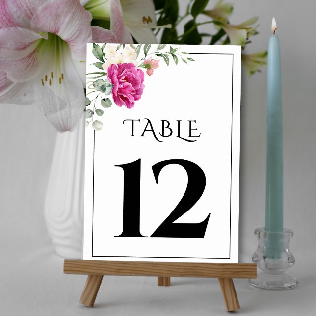 Tarjeta De Mesa Rama de eucalipto con flores rosadas boda (Subido por el creador)