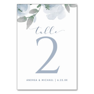 Tarjeta De Mesa Ramo Floral Acuarela Suave Boda Azul Polvo