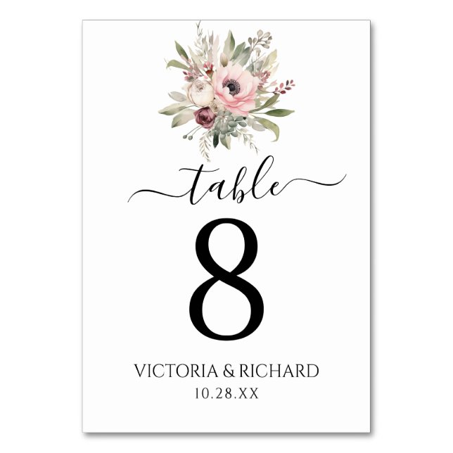 Tarjeta De Mesa ramo floral de acuarela rústica (Anverso)