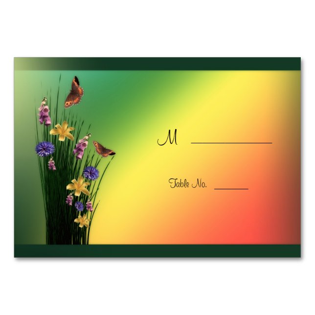 Tarjeta De Mesa Ramo Floral y Mariposas (Anverso)