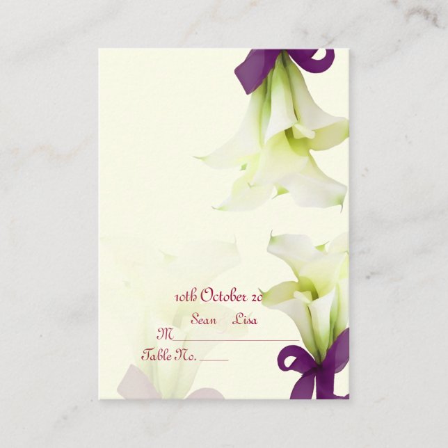 Tarjeta De Mesa Ramo PixDezines, lirios de calla blancos (Anverso)