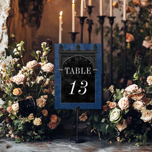 Tarjeta De Mesa Raven negro gótico y Boda azul de arco negro