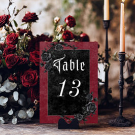 Tarjeta De Mesa Raven negro gótico y Boda de vino Rosa