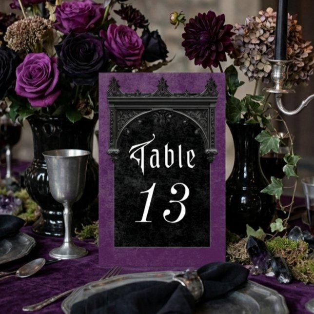 Tarjeta De Mesa Raven negro gótico y Boda morado de arco negro (Subido por el creador)